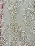 Fancy Lace - 52-inches Wide Metallic Corded Embroidered Gold on Ivory