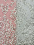 Fancy Lace - 52-inches Wide Metallic Corded Embroidered Silver on White