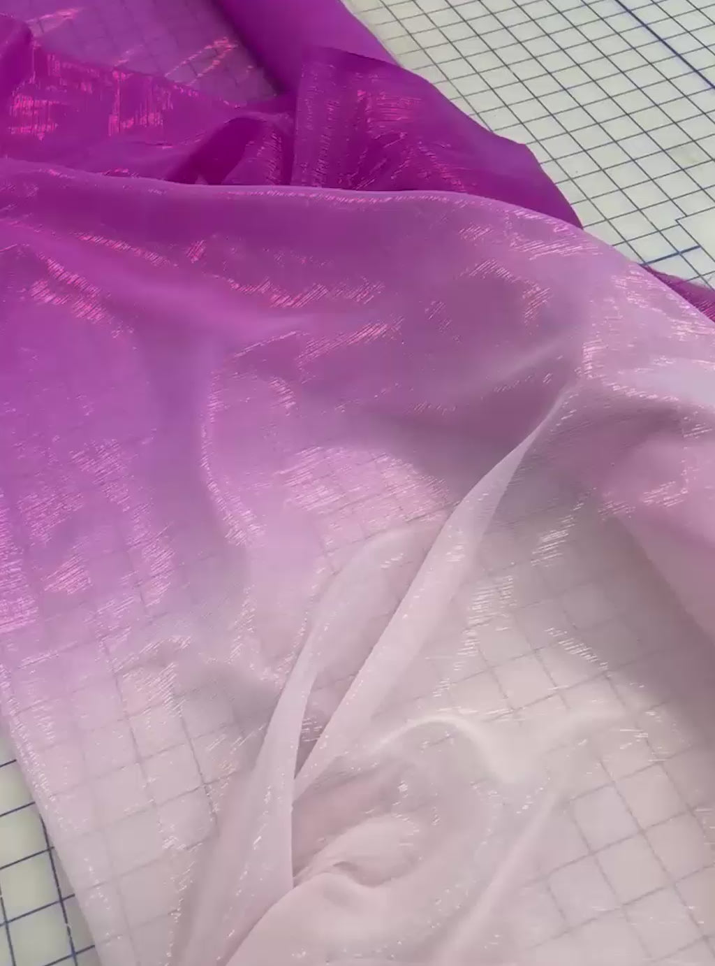 Poly Chiffon Ombre Metallic - 56-inches Wide Pink to Vibrant Orchid