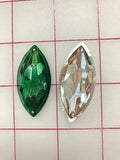 Decorative Gems - 1.75-inch Navette Sew-On Gems EMERALD 3-Pack Close-Out