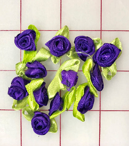 Flowers - Ribbon Rosebuds Dark Purple and Light Green
