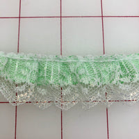 Ruffled Lace Trim - 1 inch Ruffled Lace with Satin Mint and White Close-Out