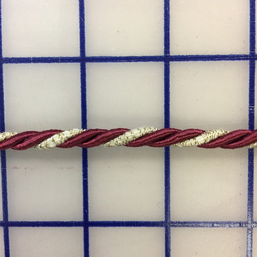Metallic Trim - 1/4-inch Fancy Twisted Cord Burgundy Ivory and Gold