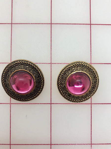 Button - Antique Gold with Pink Acrylic Rhinestone 2-Pack Close-Out