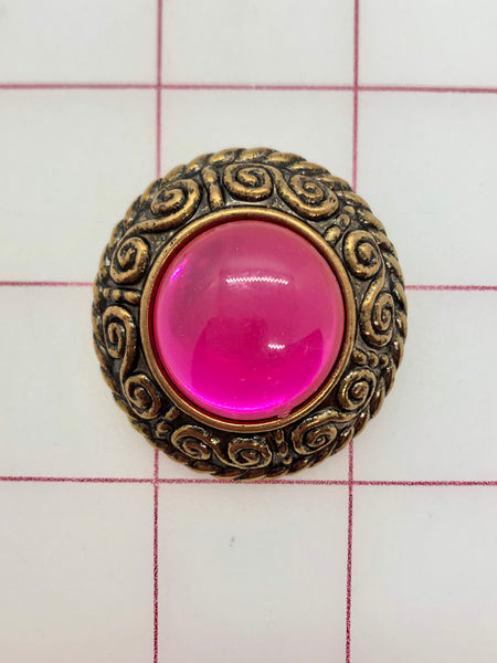 Button - Gold with Pink Acrylic Rhinestone Close-Out