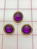 Button - Gold Round with Purple Acrylic Rhinestone .75-inch 3-Pack Close-Out