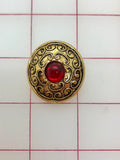 Button - Round Gold with Small Red Acrylic Rhinestone Close-Out