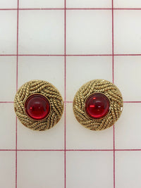 Button - Gold Braided-Design Button with Red Acrylic Stone 2-Pack Close-Out