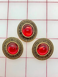 Button - Antique Gold with Red Acrylic Rhinestone 3-Pack Close-Out