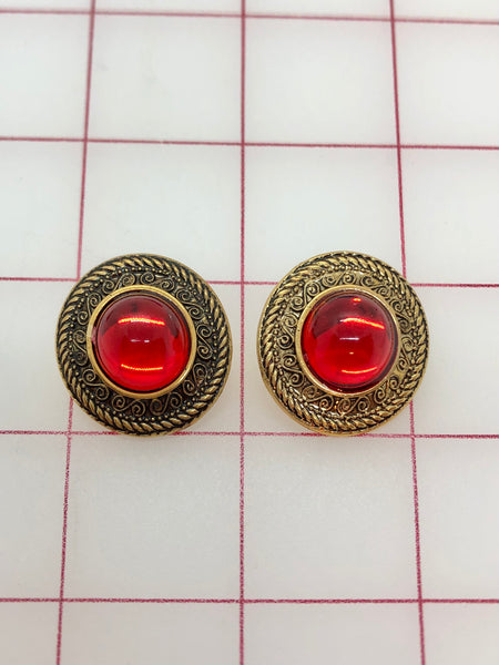 Button - Antique Gold with Red Acrylic Rhinestone 2-Pack Close-Out