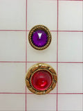 Button - Gold Buttons with Red and Purple Acrylic Rhinestone 2-Pack Close-Out