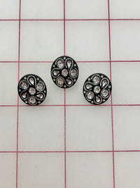 Button - Black with Crystal Rhinestones .5-inch 3-Pack Close-Out