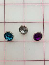 Button - Silver with Turquoise, Crystal, and Amethyst Acrylic Stones 3-Pack Close-Out