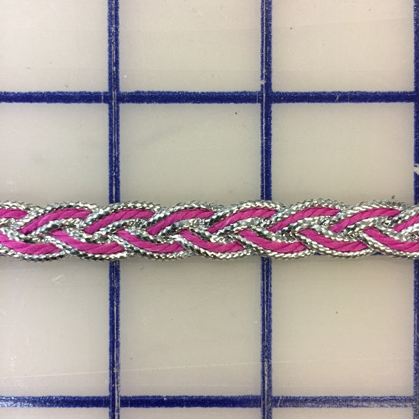 Metallic Trim - 3/8-inch Wide Braided Fuchsia and Silver Close-Out