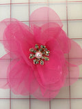 Flowers - Organza Flower with Crystals Fuschia Close-Out
