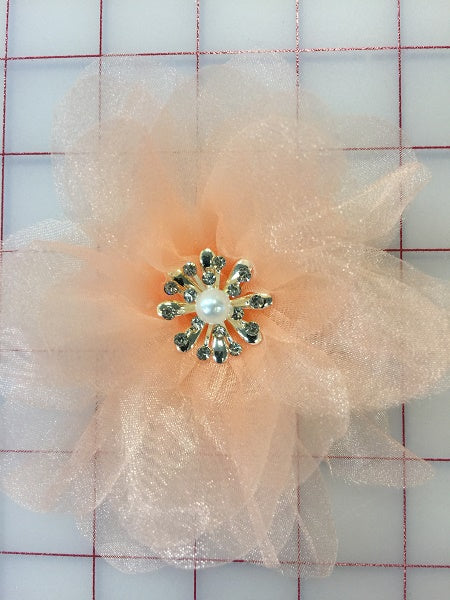 Flowers - Organza Flower with Crystals Peach