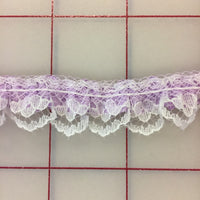 Ruffled Lace Trim - 1/2 inch Ruffled Lace with Satin Lavender and White Close-Out