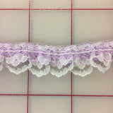 Ruffled Lace Trim - 1/2 inch Ruffled Lace with Satin Lavender and White Close-Out