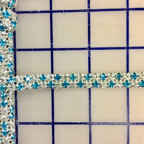 Rhinestone Banding - Czech 2-Row Aqua and Crystal