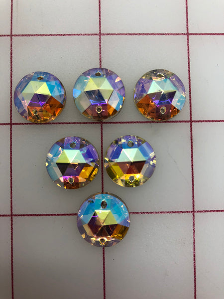 Rhinestones - 15mm Czech AB Crystal Round Sew-On