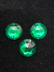 Rhinestones - 22mm Czech Emerald Round Sew-On 3PK