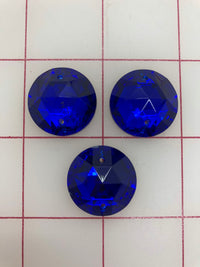 Rhinestones - 22mm Czech Sapphire Round Sew-On 3PK