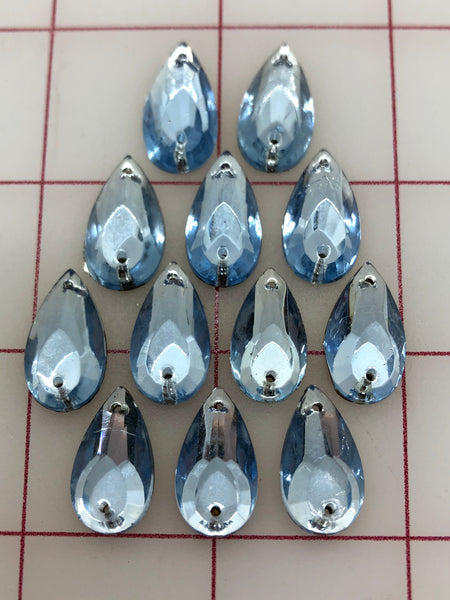 Rhinestones - 20x11mm Czech Light Sapphire Pear-Shape Sew-On `12-Pack