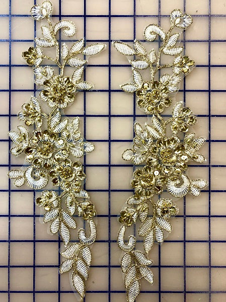 Applique - White and Gold Lace Sequined Pairs