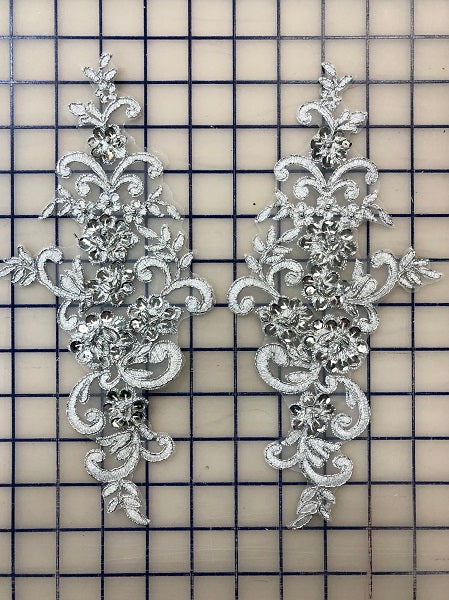 Applique - Silver and Silver Lace Sequined Pairs