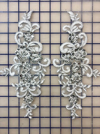 Applique - White and Silver Lace Sequined Pairs