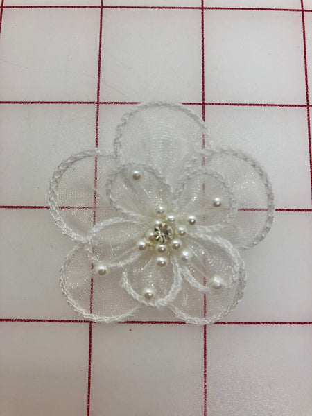 Flowers - Organza with Pearls and Crystal White 2-in