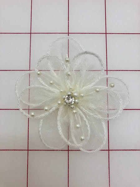 Flowers - Organza with Pearls and Crystal Ivory 3-in