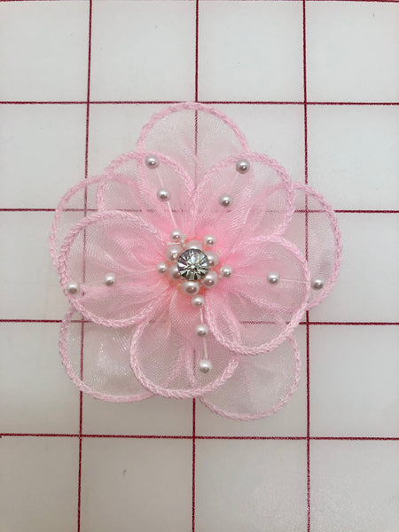 Flowers - Organza with Pearls and Crystal Pink 3-in