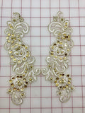 Applique - White and Gold Lace Sequined Pairs 3-in x 9-in