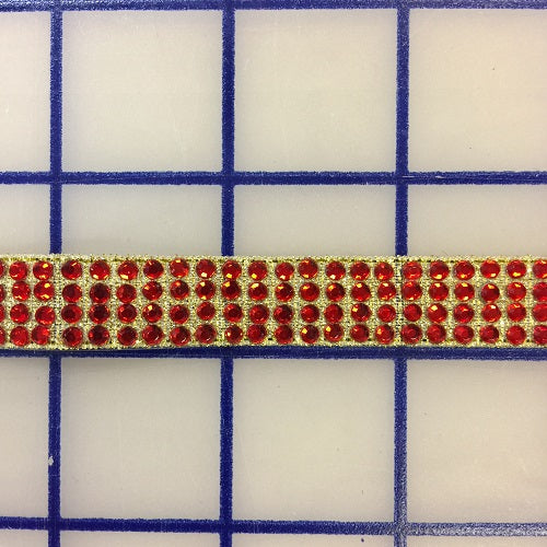 Rhinestone Trim - 4-Row Hot Fix Banding Light Siam and Gold Close-Out
