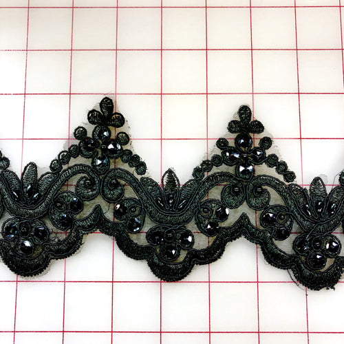 Non-Metallic Trim - 4-inch Beaded and Sequined Scalloped Trim Black