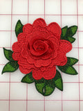Flowers - Red Embroidered Flower with Green Leaves