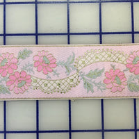 Ribbon Trim - Embroidered Floral Pink