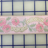Ribbon Trim - Embroidered Floral Pink