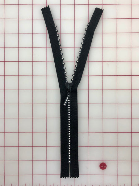 Zippers 10-inch Black with Swarovski 18pp Crystal Rhinestones Close-Out