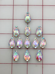Rhinestones - 10x18mm Czech "Bright-Cut" Crystal AB Pear-Shape Sew-On