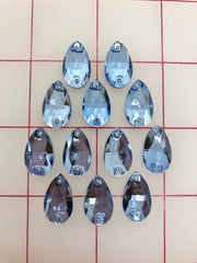 Rhinestones - 10x18mm Czech "Bright-Cut" Light Sapphire Pear-Shape Sew-On