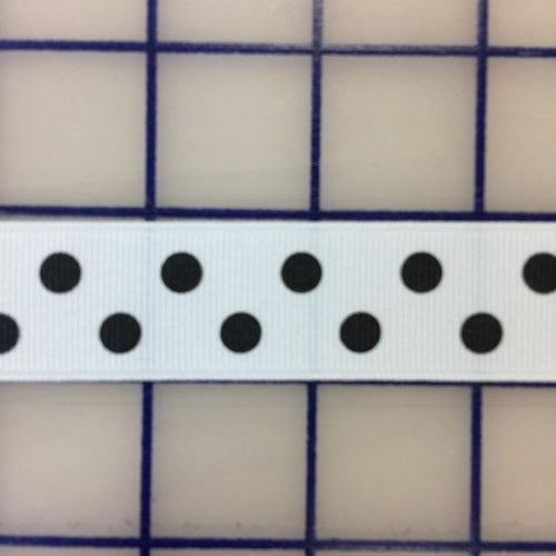 Grosgrain Ribbon - 7/8-inch Aspirin-Dot Black on White