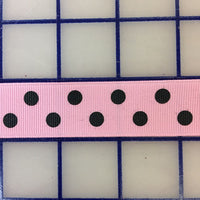 Grosgrain Ribbon - 7/8-inch Aspirin-Dot Black on Pink Close-Out