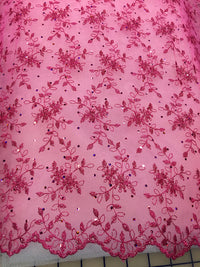 Fancy Lace - Iridescent Sparkle Scalloped Lace 50-inches Wide Fuchsia