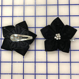 Flowers- Velvet Flower Hairclip Black with Crystal Rhinestones Close-Out