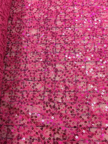 French Fabric - Sequined Mesh Lace Fuchsia
