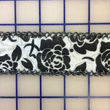 Ribbon Trim - 1.75-inch Floral Design Black on White Close-Out