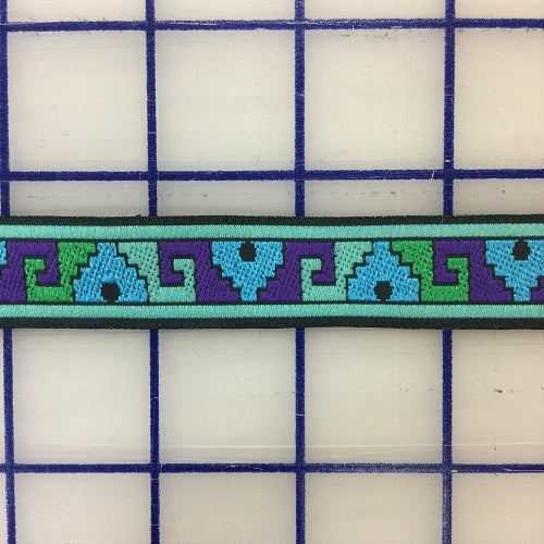 Ribbon Trim - Embroidered Turquoise and Purple Close-Out.