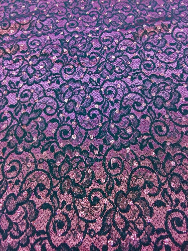 Misc Stretch - 60-inches Wide Poly-Spandex Sparkle Mauve / Black / Pink Close-Out